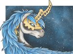  ambiguous_gender blue_eyes blue_hair equine feral hair horn horse mammal mask samantha-dragon solo traditional_media_(artwork) 