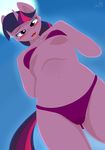  2017 anthro anthrofied bikini blush clothing equine eyelashes female friendship_is_magic fur hair hi_res horn looking_at_viewer low-angle_view mammal matimus91 multicolored_hair multicolored_tail my_little_pony navel open_mouth open_smile purple_eyes purple_fur smile solo swimsuit twilight_sparkle_(mlp) unicorn 