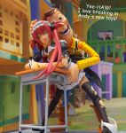  airi bent_over cowboy creepy_woody, eyes_closed hand_on_head hand_on_hip implied_sex kneehighs maid_outfit panties panties_around_leg panties_down photo pigtails pink_hair queen&#039;s_blade text_focus toy toy_story underwear western white_panties woody 