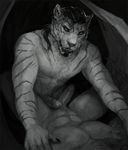  2017 5_fingers abs anthro biped borsig digital_media_(artwork) dragon duo erection faceless_male fangs feline frottage fur greyscale hair hi_res humanoid_penis looking_at_viewer lying male male/male mammal membranous_wings monochrome muscular muscular_male nude on_back oouna open_mouth pecs penis precum sex signature spikes striped_fur stripes tiger uncut whiskers wings 