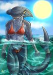  anthro bikini breasts clothing female fish hammerhead_shark looking_at_viewer marine pangurban91 shark smile solo standing swimsuit teeth 