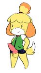  animal_crossing animal_genitalia animal_penis anthro balls big_penis canine canine_penis chibi clothed clothing erection girly isabelle_(animal_crossing) knot male mammal nintendo penis smile solo somnamg standing video_games 