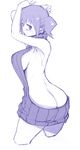  ass backless_dress backless_outfit bangs bare_back blush breasts butt_crack closed_mouth cropped_legs dress eyebrows_visible_through_hair from_behind halterneck hidamari_sketch kagami_uekusa large_breasts looking_at_viewer looking_back meme_attire monochrome nori ribbed_sweater sideboob sidelocks solo sweatdrop sweater sweater_dress thighs turtleneck turtleneck_sweater twintails virgin_killer_sweater 