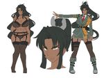  00s 1girl black_hair breasts cleavage dark_skin high_ponytail huge_breasts lilith-soft long_hair mirabell_bell muscle obui orange_eyes ponytail simple_background sketch solo taimanin_asagi taimanin_asagi_battle_arena thighs 