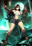  belt black_hair boots breasts breasts_apart elbow_gloves elbow_pads final_fantasy final_fantasy_vii fingerless_gloves full_body genzoman gloves large_breasts long_hair looking_at_viewer low-tied_long_hair midriff navel skirt solo suspenders tank_top tifa_lockhart 