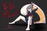  5_fingers barefoot clothed clothing feline female grey_hair hair kill_la_kill mammal midriff rikitoka simple_background tiger tirer tora 