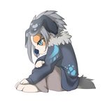  ambiguous_gender anthro blue_eyes blue_nose canine clothed clothing dog grey_hair hair mammal rikitoka simple_background solo white_background 