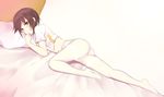 :q absurdres ass ayanami_(zhan_jian_shao_nyu) bangs blouse blush brown_hair closed_mouth come_hither dutch_angle ero_mang-a eyebrows_visible_through_hair from_side highres looking_at_viewer lying navel on_bed on_stomach open_blouse open_clothes pantyhose pillow red_eyes short_hair sidelocks smile solo thighband_pantyhose thighs tongue tongue_out white_blouse white_legwear zhan_jian_shao_nyu 