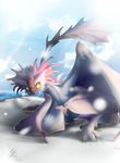 day dragon feral membranous_wings outside rikitoka sky solo water wings yellow_eyes 