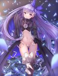  armor armored_boots boots crotch_plate fate/extra fate/extra_ccc fate_(series) h2o_(dfo) hair_ribbon highres long_hair long_sleeves looking_at_viewer meltlilith midriff navel purple_eyes purple_hair ribbon solo very_long_hair 
