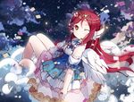  angel blush brown_eyes dress headdress long_hair love_live!_sunshine!! maroon_hair night sakurauchi_riko smile wings wink 