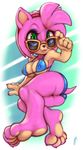  amy_rose anthro breasts clothing eyewear female hedgehog looking_at_viewer mammal nipple_bulge smile solo sonic_(series) sunglasses thefuckingdevil thick_thighs tight_clothing 