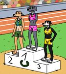  arena athlete blush bra canine clothing dog female greyhound kinaj mammal medal mica_(kinaj) pants podium sport tailwag tongue underwear 