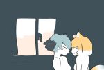  1koma 2girls animal_ears bangs black_hair blush_stickers closed_mouth comic couple curtains extra_ears eyes_closed face-to-face fox_ears fox_tail grey_hair gunzan highres indoors kemono_friends light_smile medium_hair morning multicolored_hair multiple_girls nude orange_hair shoebill_(kemono_friends) sidelocks silent_comic tail tibetan_sand_fox_(kemono_friends) two-tone_hair upper_body white_hair window yuri 