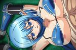  1boy 1girl animated animated_gif aqua_hair bikini blue_eyes breasts censored erect_nipples huge_breasts nipples paizuri poro 