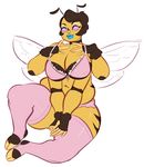  4_arms anthro arthropod bee big_breasts bra breasts clothing female insect mochi-squish multi_arm multi_limb nipple_bulge overweight panties smile solo underwear 
