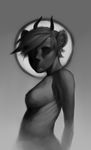  breasts female fur greyscale hair horn humanoid monochrome nipples simple_background solo takiminada 