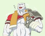  2017 anthro biceps blue_eyes clothed clothing feline fur grimoire_of_zero male mammal mercenary_(character) muscular muscular_male pecs solo tiger white_fur white_tiger ルイズ 