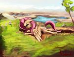  2017 angry cutie_mark equine feathered_wings feathers female fluttershy_(mlp) friendship_is_magic hair long_hair looking_at_viewer mammal miokomata my_little_pony outside pegasus pink_hair solo wings 