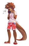  2015 5_fingers anthro black_nose blue_eyes brown_fur brown_hair clothed clothing fur hair headphones male mammal mustelid otter rikitoka smile solo standing 