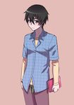  black_eyes black_hair book commentary highres kjech long_shirt male_focus pants senpai_(yandere_simulator) shirt solo unmoving_pattern yandere_simulator 