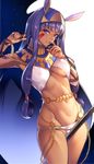  bracelet breasts earrings egyptian egyptian_clothes facial_mark fate/grand_order fate_(series) finger_to_mouth fingernails grin groin hair_rings hairband hoop_earrings jewelry long_hair looking_at_viewer medium_breasts nanao_(mahaya) navel nitocris_(fate/grand_order) purple_eyes purple_hair shiny shiny_hair sidelocks smile solo toned very_long_hair 