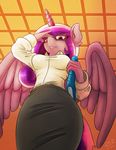  2017 absurd_res anthro book breasts clothed clothing cutie_mark equine eyewear female friendship_is_magic fur glasses hair hi_res horn long_hair looking_at_viewer mammal my_little_pony princess_cadance_(mlp) smile solo theomegaridley winged_unicorn wings 