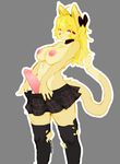  bow breasts clothing collar cute dickgirl fur intersex legwear mitzi penis seyferwolf skirt skirt_pull stockings yellow_fur 