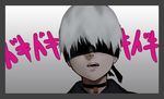  as109 blindfold blush border comic commentary_request grey_border grey_hair male_focus nier_(series) nier_automata open_mouth short_hair silver_hair solo teeth yorha_no._9_type_s 
