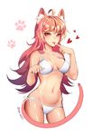  ahoge animal_ears ass_visible_through_thighs bikini breasts cat_ears cat_tail cleavage dermiss finger_to_tongue heart long_hair looking_at_viewer medium_breasts navel original paw_pose paw_print pink_eyes pink_hair side-tie_bikini simple_background solo swimsuit tail tongue tongue_out twitter_username white_background white_bikini 