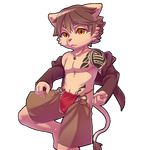  anthro brown_eyes brown_fur brown_hair bulge catmuti clothing crotchless_chaps cub feline fundoshi fur hair japanese_clothing lion male mammal open_jacket solo tattoo teenager underwear young 