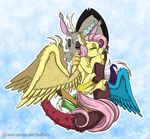  2017 cute discord_(mlp) draconequus duo equine female feral fluttershy_(mlp) friendship_is_magic hug inuhoshi-to-darkpen male mammal my_little_pony pegasus simple_background smile wings 