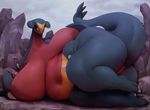 1girl anus breasts garchomp gigantic_breasts looking_at_viewer navel obese orange_eyes pokemon sagging_breasts solo sunibee thick_thighs 
