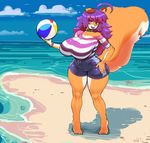  2017 anthro ball beach big_breasts breasts canine female huge_breasts looking_at_viewer mammal seaside smile snao solo 
