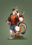  2016 anthro axe clothing digital_media_(artwork) dragon fur furrybob male mammal melee_weapon muscular pecs solo weapon 