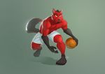  2016 anthro ball basketball biceps canine clothed clothing digital_media_(artwork) fur furrybob male mammal muscular pecs red_fur shorts solo topless 