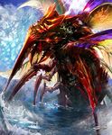  bug carapace cygames forest glowing glowing_eyes horn insect insect_wings lake mandibles nature no_humans official_art red_eyes rhinoceroach shadowverse shingeki_no_bahamut water wings 