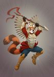  anthro clothed clothing digital_media_(artwork) fur furrybob male mammal muscular red_panda solo 