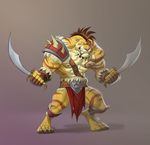  2016 abs anthro biceps claws clothed clothing digital_media_(artwork) feline fur furrybob loincloth male mammal melee_weapon muscular nipples pecs simple_background solo sword tattoo toe_claws weapon 