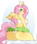  2017 anthro anthrofied blush boxollie butt camel_toe clothed clothing equine female fluttershy_(mlp) friendship_is_magic hair hi_res long_hair mammal miniskirt my_little_pony pegasus pink_hair simple_background skirt solo underwear wings 