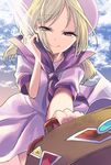  blonde_hair dress hat katayama_kei looking_at_viewer luize purple_eyes smile suitcase touhou touhou_(pc-98) 
