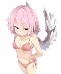  animal_ears arm_at_side bangs bare_arms bikini bird_wings breasts cleavage collarbone highres long_hair mystia_lorelei navel neko_pachi pink_bikini pink_hair red_eyes short_hair side-tie_bikini simple_background small_breasts solo stomach swimsuit touhou white_background wings 