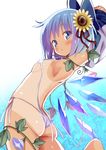  armpits ass bikini blue_bow blue_dress blue_eyes blue_hair blush bow breasts cirno commentary_request dress flower givuchoko hair_bow hair_flower hair_ornament ice ice_wings looking_at_viewer micro_bikini morning_glory one-piece_tan revision short_hair side-tie_bikini small_breasts solo swimsuit tan tanline tanned_cirno touhou underboob untied untied_bikini white_bikini wings 