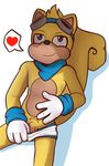  &lt;3 anthro balls bandanna blue_eyes blush eyewear flying_squirrel goggles half-closed_eyes half-erect lying male mammal penis pubes ray_the_flying_squirrel rodent simple_background smile solo sonic_(series) squirrel zaxstar 