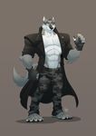  2016 abs anthro biceps canine clothed clothing digital_media_(artwork) fur furrybob hair male mammal muscular muscular_male open_shirt pants solo wolf 