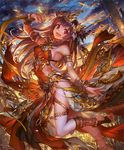  :d anklet armlet barefoot bracelet brown_hair cloud cloudy_sky covered_navel cygames dancer eyebrows_visible_through_hair feet jewelry lm7_(op-center) long_hair looking_at_viewer navel official_art open_mouth plantar_flexion red_eyes revealing_clothes shadowverse shingeki_no_bahamut sky smile soles stirrup_legwear sun_oracle_pascale sunset thighhighs toeless_legwear 