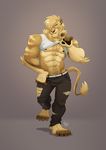  2016 abs anthro biceps clothed clothing digital_media_(artwork) feline fur furrybob lion male mammal muscular muscular_male nipples pecs rowdi solo undressing 