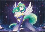  anthro breasts clothed clothing equine eyelashes fan_character feathered_wings feathers female fur green_eyes green_hair hair kneeling koveliana mammal my_little_pony pegasus white_feathers white_fur wide_hips wings 