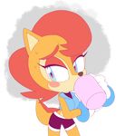  alpha_channel anthro archie_comics blue_eyes blush breasts brown_fur chipmunk clothing cup drinking eyelashes female fur gloves hair looking_away mammal motobugg red_hair rodent sally_acorn solo sonic_(series) sweat sweatdrop 