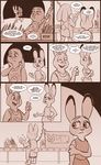  2017 anthro apron bonnie_hopps buckteeth clothing comic daughter dialogue dishes disney duo female hi_res judy_hopps lagomorph mammal mistermead monochrome mother parent rabbit speech_bubble teeth text water zootopia 